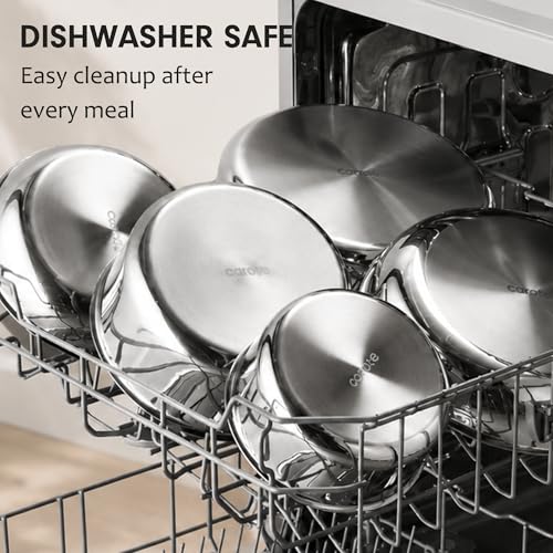CAROTE 22pcs Hybrid Nonstick Pots and Pans Set, Stainless Steel Cookware Set with Honeycomb Titanium Interior, Induction Safe, Oven Safe, Brown (PFOS, PFOA Free) - My Kitchen Products
