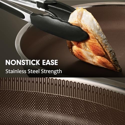 CAROTE 22pcs Hybrid Nonstick Pots and Pans Set, Stainless Steel Cookware Set with Honeycomb Titanium Interior, Induction Safe, Oven Safe, Brown (PFOS, PFOA Free) - My Kitchen Products