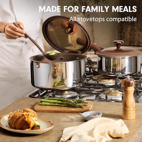 CAROTE 22pcs Hybrid Nonstick Pots and Pans Set, Stainless Steel Cookware Set with Honeycomb Titanium Interior, Induction Safe, Oven Safe, Brown (PFOS, PFOA Free) - My Kitchen Products