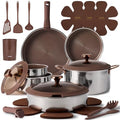 CAROTE 22pcs Hybrid Nonstick Pots and Pans Set, Stainless Steel Cookware Set with Honeycomb Titanium Interior, Induction Safe, Oven Safe, Brown (PFOS, PFOA Free) - My Kitchen Products