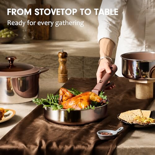 CAROTE 22pcs Hybrid Nonstick Pots and Pans Set, Stainless Steel Cookware Set with Honeycomb Titanium Interior, Induction Safe, Oven Safe, Brown (PFOS, PFOA Free) - My Kitchen Products