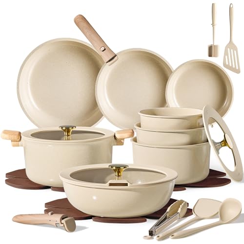 CAROTE 25PCS Ceramic Cookware Set, Pots and Pans set Non Stick, RV Kitchen Cooking Set Removable Handles, Oven Safe, Induction Cookware, Non-toxic Kitchen Cooking Set, PFAS and PFOA Free - My Kitchen Products