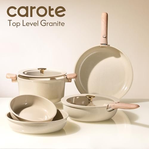 CAROTE 25PCS Ceramic Cookware Set, Pots and Pans set Non Stick, RV Kitchen Cooking Set Removable Handles, Oven Safe, Induction Cookware, Non-toxic Kitchen Cooking Set, PFAS and PFOA Free - My Kitchen Products