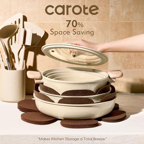 CAROTE 25PCS Ceramic Cookware Set, Pots and Pans set Non Stick, RV Kitchen Cooking Set Removable Handles, Oven Safe, Induction Cookware, Non-toxic Kitchen Cooking Set, PFAS and PFOA Free - My Kitchen Products