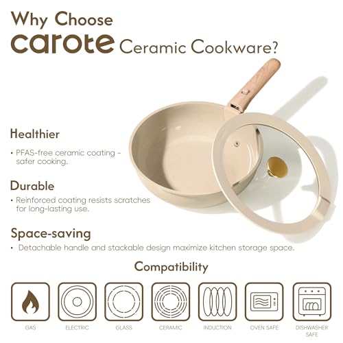 CAROTE 25PCS Ceramic Cookware Set, Pots and Pans set Non Stick, RV Kitchen Cooking Set Removable Handles, Oven Safe, Induction Cookware, Non-toxic Kitchen Cooking Set, PFAS and PFOA Free - My Kitchen Products