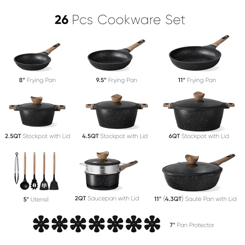 CAROTE 26PCS Pots and Pans Set Non Stick, Cookware Set Pots and Pans Induction Cook Ware, Nonstick Kitchen Cooking, PFOA Free, Black - My Kitchen Products