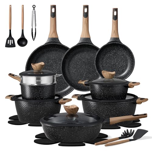 CAROTE 26PCS Pots and Pans Set Non Stick, Cookware Set Pots and Pans Induction Cook Ware, Nonstick Kitchen Cooking, PFOA Free, Black - My Kitchen Products
