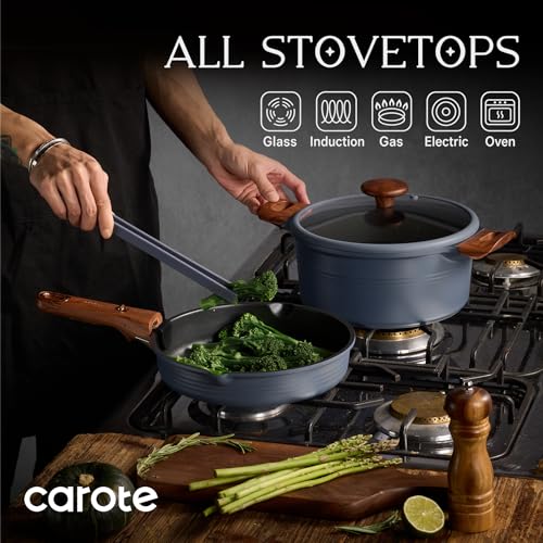 CAROTE 30-Piece Titanium Cookware Set, Nonstick Pots and Pans Set with Detachable Handle, RV Kitchen Cooking Set, Camping Use, Induction Compatible, Dishwasher & Oven Safe - My Kitchen Products