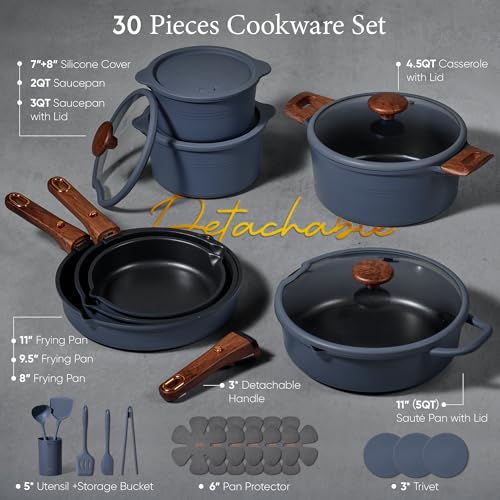 CAROTE 30-Piece Titanium Cookware Set, Nonstick Pots and Pans Set with Detachable Handle, RV Kitchen Cooking Set, Camping Use, Induction Compatible, Dishwasher & Oven Safe - My Kitchen Products