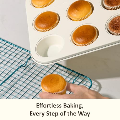 CAROTE 7-Piece Ceramic Baking Pans Set, Aluminized Steel Bakeware Sets, Toxin-Free Nonstick Stackable Oven Pans with Cookie Sheet, Muffin Pan, Loaf Pan, Roasting Pan, Cake Pans, Cooling Rack - My Kitchen Products