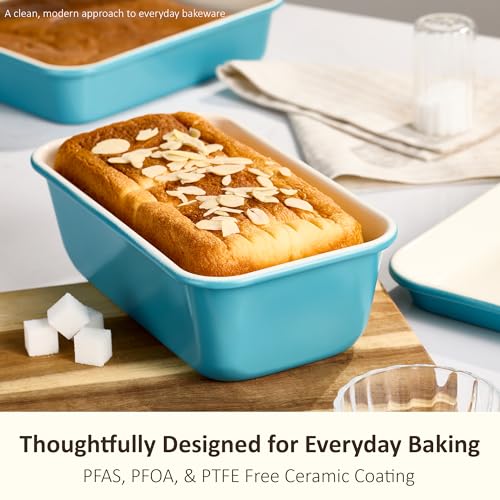 CAROTE 7-Piece Ceramic Baking Pans Set, Aluminized Steel Bakeware Sets, Toxin-Free Nonstick Stackable Oven Pans with Cookie Sheet, Muffin Pan, Loaf Pan, Roasting Pan, Cake Pans, Cooling Rack - My Kitchen Products