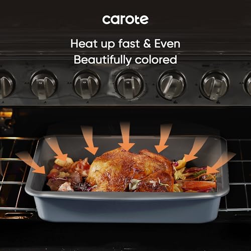 CAROTE 7-Piece Nonstick Stackable Baking Pans Set - Bakeware Sets Including Cookie Sheets for Baking, Muffin Pan, Bread Pan, Cake pan, Loaf Pan, Roasting Pan, Gray & Blue - My Kitchen Products