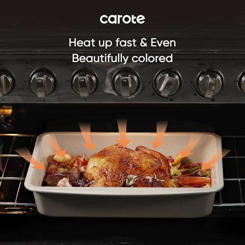 CAROTE 7-Piece Nonstick Stackable Baking Pans Set - Bakeware Sets Including Cookie Sheets for Baking, Muffin Pan, Bread Pan, Cake pan, Loaf Pan, Roasting Pan, Gray & Khaki - My Kitchen Products