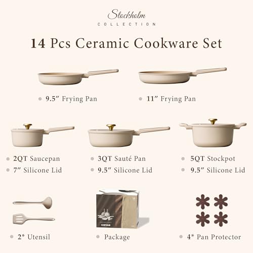 CAROTE Ceramic Cookware Set Nonstick, 14pcs Pots and Pans Set Nonstick, Non-Toxic & PFAS-Free, Dishwasher, RV/Camping Cookware Set, Cooking Pots with Lids, Light Taupe - My Kitchen Products