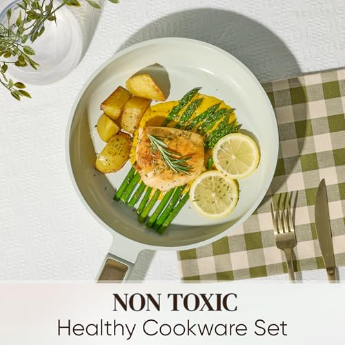 CAROTE Ceramic Cookware Set Nonstick, 14pcs Pots and Pans Set Nonstick, Non-Toxic & PFAS-Free, Dishwasher, RV/Camping Cookware Set, Cooking Pots with Lids, Sage Green - My Kitchen Products