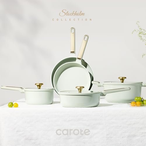 CAROTE Ceramic Cookware Set Nonstick, 14pcs Pots and Pans Set Nonstick, Non-Toxic & PFAS-Free, Dishwasher, RV/Camping Cookware Set, Cooking Pots with Lids, Sage Green - My Kitchen Products
