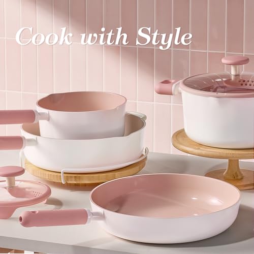 CAROTE Ceramic Cookware Set Nonstick, 15pcs Pots and Pans Set Non stick, Non Toxic Cookware,Dishwasher,RV/Camping Cookware Set, Pan and Pot with Kitchen Utensils, Pink - My Kitchen Products