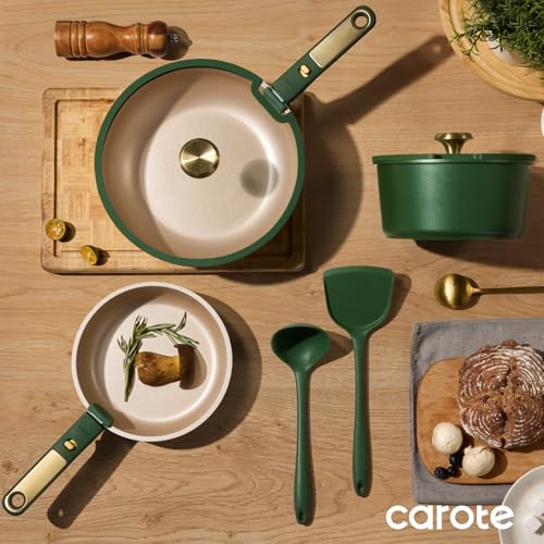 CAROTE Green&Gold Nonstick Cookware Set,15Pcs Pots and Pans Set Non Stick Detachable/Removable Handle,Kitchen Cooking Set Dishwasher Safe, RV Kitchen Pot and Pan, Induction Cookware - My Kitchen Products