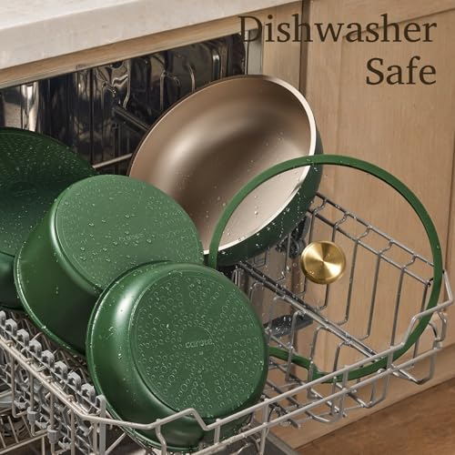 CAROTE Green&Gold Nonstick Cookware Set,15Pcs Pots and Pans Set Non Stick Detachable/Removable Handle,Kitchen Cooking Set Dishwasher Safe, RV Kitchen Pot and Pan, Induction Cookware - My Kitchen Products