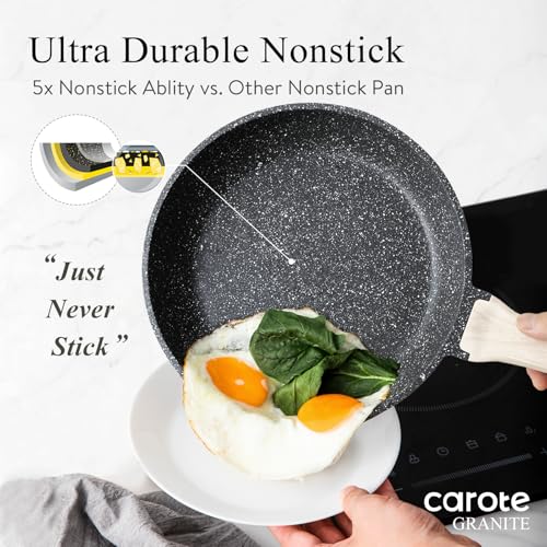 CAROTE Non Stick Frying Pan Skillet, Nonstick Granite Fry Pan with Glass Lid, Egg Pan Omelet Pans, Stone Cookware Chef's Pan, PFOA Free (Classic Granite, 10-Inch) - My Kitchen Products