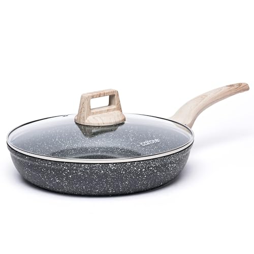 CAROTE Non Stick Frying Pan Skillet, Nonstick Granite Fry Pan with Glass Lid, Egg Pan Omelet Pans, Stone Cookware Chef's Pan, PFOA Free (Classic Granite, 10-Inch) - My Kitchen Products