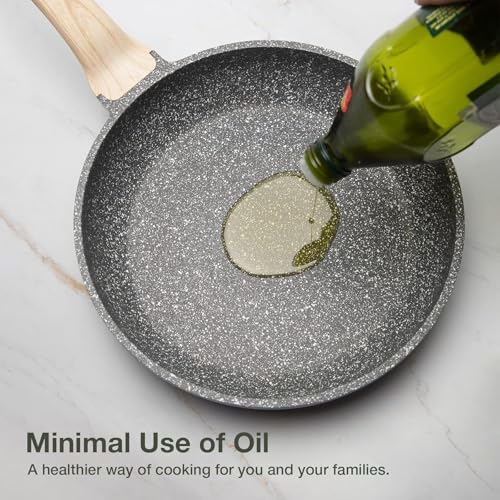 CAROTE Non Stick Frying Pan Skillet, Nonstick Granite Fry Pan with Glass Lid, Egg Pan Omelet Pans, Stone Cookware Chef's Pan, PFOA Free (Classic Granite, 10-Inch) - My Kitchen Products
