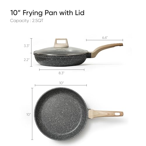 CAROTE Non Stick Frying Pan Skillet, Nonstick Granite Fry Pan with Glass Lid, Egg Pan Omelet Pans, Stone Cookware Chef's Pan, PFOA Free (Classic Granite, 10-Inch) - My Kitchen Products