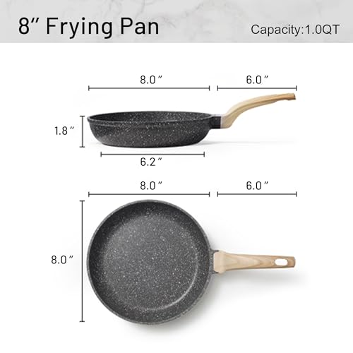 CAROTE Nonstick Frying Pan Skillet,Non Stick Granite Fry Pan Egg Pan Omelet Pans, Stone Cookware Chef's Pan, PFOA Free,Induction Compatible(Classic Granite, 8-Inch) - My Kitchen Products