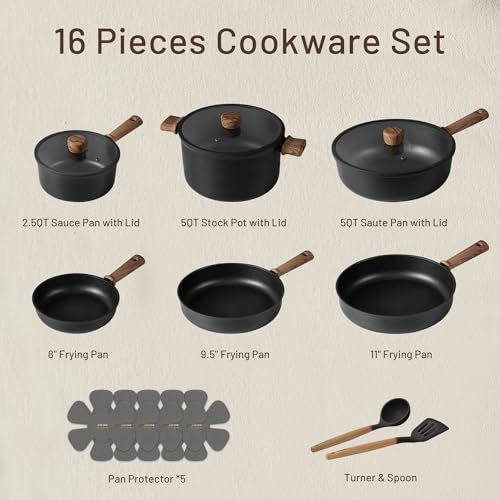 CAROTE Nonstick Pots and Pans, Induction Titanium Cookware Set 16pcs Kitchen Cooking Sets, Pot and Pan Non Stick w/Frying pan (PFOS, PFOA Free) - My Kitchen Products
