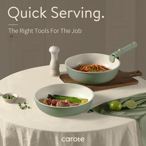 CAROTE Pots and Pans Set, Nonstick Cookware Set Detachable Handle, 19pcs Induction Kitchen Cookware Sets Non Stick with Removable Handle, RV Cookware Set, Oven Safe, Sage Green - My Kitchen Products