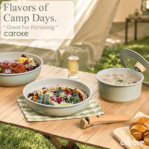 CAROTE Pots and Pans Set, Nonstick Cookware Set Detachable Handle, 19pcs Induction Kitchen Cookware Sets Non Stick with Removable Handle, RV Cookware Set, Oven Safe, Sage Green - My Kitchen Products