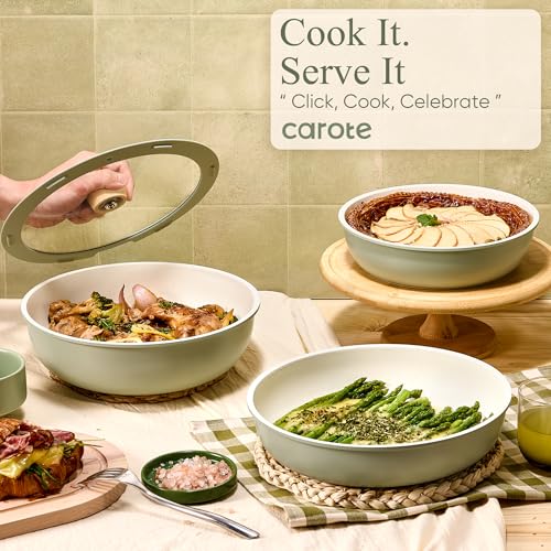 CAROTE Pots and Pans Set, Nonstick Cookware Set Detachable Handle, 19pcs Induction Kitchen Cookware Sets Non Stick with Removable Handle, RV Cookware Set, Oven Safe, Sage Green - My Kitchen Products