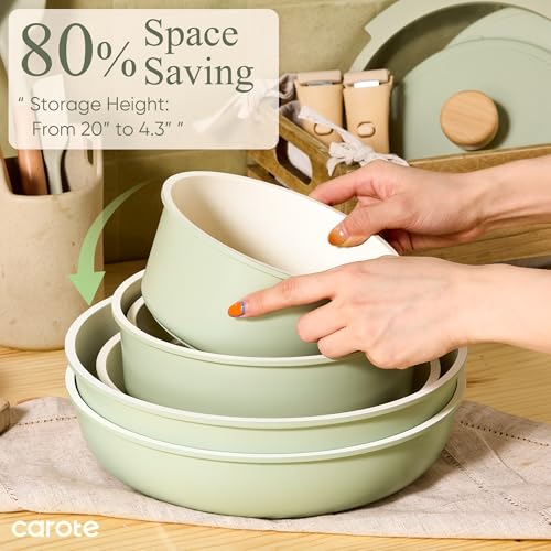 CAROTE Pots and Pans Set, Nonstick Cookware Set Detachable Handle, 19pcs Induction Kitchen Cookware Sets Non Stick with Removable Handle, RV Cookware Set, Oven Safe, Sage Green - My Kitchen Products