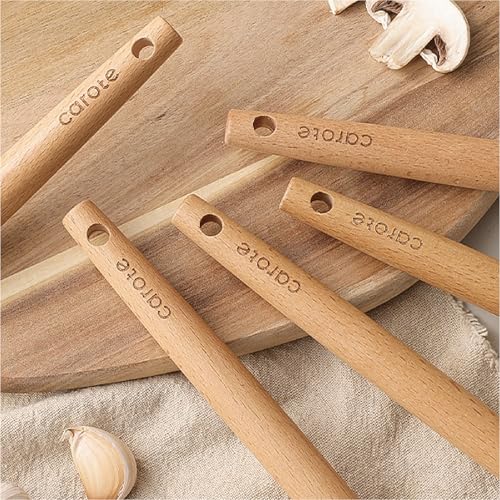 CAROTE Silicone Cooking Utensils Set, Kitchen Utensils Set 10 Pcs for cooking, BPA Free Spatula Set with Heat Resistant Wood Handles for Nonstick Cookware (Cream White) - My Kitchen Products