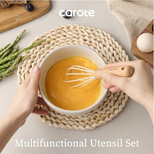 CAROTE Silicone Cooking Utensils Set, Kitchen Utensils Set 10 Pcs for cooking, BPA Free Spatula Set with Heat Resistant Wood Handles for Nonstick Cookware (Cream White) - My Kitchen Products
