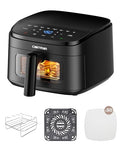Cartman 4QT Compact Air Fryer, Ultra-Flat 6.7" Height Small Airfryer, Adjustable Airflow Design, Viewing Window, Up to 450℉, 7 Presets Touchscreen, Portable Air Fryer, Black - My Kitchen Products