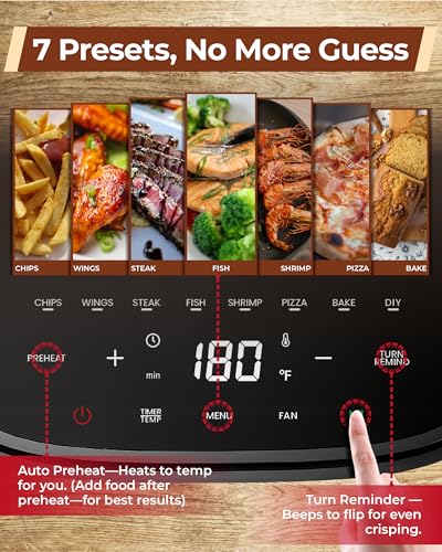 Cartman 4QT Compact Air Fryer, Ultra-Flat 6.7" Height Small Airfryer, Adjustable Airflow Design, Viewing Window, Up to 450℉, 7 Presets Touchscreen, Portable Air Fryer, Black - My Kitchen Products