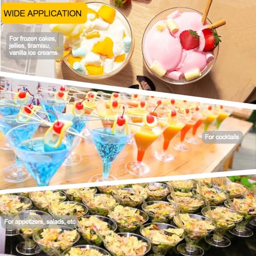 Cashger 100 Pack Plastic Martini Glasses 5 Oz Mini Dessert Cups Clear Cocktail Glasses with Cocktail Sticks Clear Short Stem Shot Glasses for Party Wine, Desserts and Appetizers - My Kitchen Products