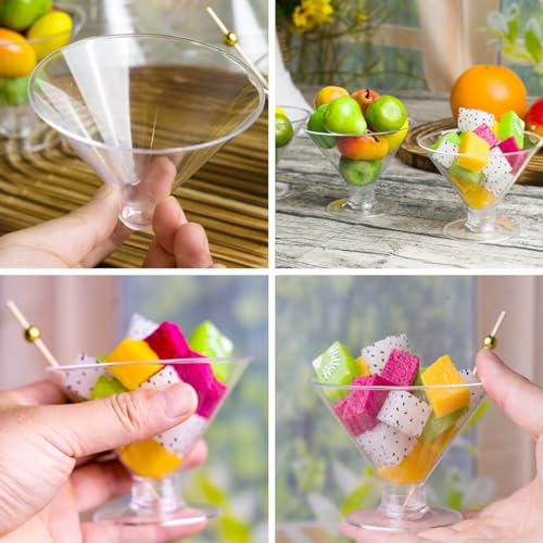 Cashger 100 Pack Plastic Martini Glasses 5 Oz Mini Dessert Cups Clear Cocktail Glasses with Cocktail Sticks Clear Short Stem Shot Glasses for Party Wine, Desserts and Appetizers - My Kitchen Products