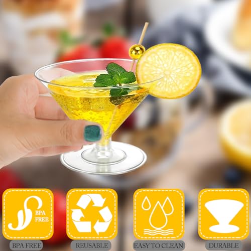 Cashger 100 Pack Plastic Martini Glasses 5 Oz Mini Dessert Cups Clear Cocktail Glasses with Cocktail Sticks Clear Short Stem Shot Glasses for Party Wine, Desserts and Appetizers - My Kitchen Products