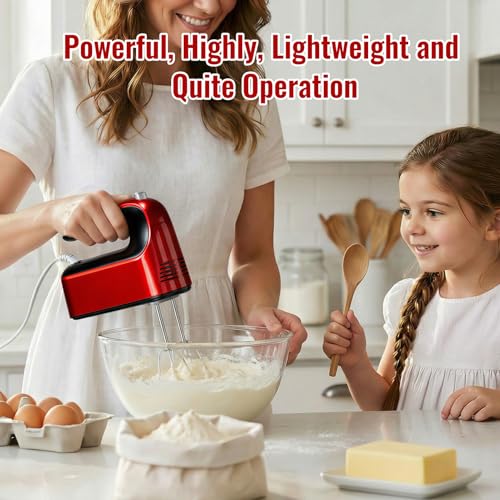CBQ Hand Mixer Electric, 9 Speed 400W Handheld Mixer with Digital, Touch Button, Turbo, Snop-On Storage Case, 5 Stainless Steel Accessories, Hand Mixer Electric Handheld for Cake, Cookie, Egg (Red) - My Kitchen Products
