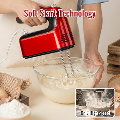 CBQ Hand Mixer Electric, 9 Speed 400W Handheld Mixer with Digital, Touch Button, Turbo, Snop-On Storage Case, 5 Stainless Steel Accessories, Hand Mixer Electric Handheld for Cake, Cookie, Egg (Red) - My Kitchen Products