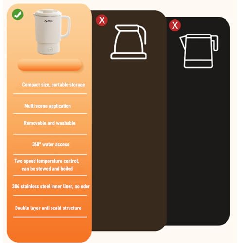 CCYLEZ Portable Electric Kettle 600ml Folding Travel Kettle Stainless Steel Tea Brewer Milk Frother Coffee Maker with Temperature Control for Travel Camping Office Home Use (US Plug 110V) - My Kitchen Products