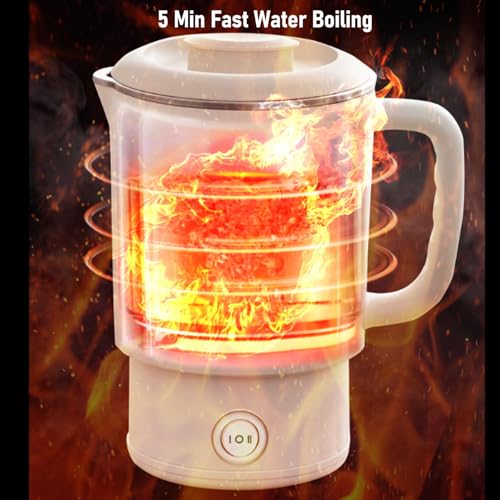 CCYLEZ Portable Electric Kettle 600ml Folding Travel Kettle Stainless Steel Tea Brewer Milk Frother Coffee Maker with Temperature Control for Travel Camping Office Home Use (US Plug 110V) - My Kitchen Products