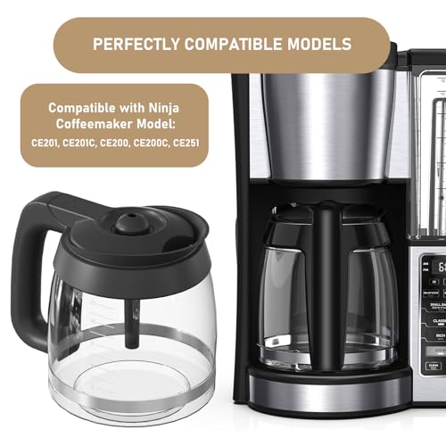 CE200 12-Cup Glass Coffee Pot Replacement Compatible with Ninja Coffee Brewer Maker Models CE251 CE201 CE201C CE200 CE200C Model XGLSLID200 - My Kitchen Products