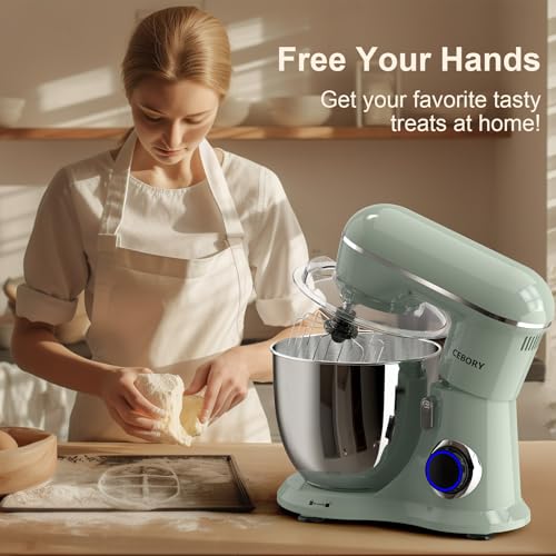 CEBORY 3-IN-1 Electric Stand Mixer, 6.5QT Bowl 660W 10-Speed Kitchen Mixer, Household Food Mixers include Dough Hook, Beater and Whisk, Bread Cake Mixer for Baking and Most Home Cooks, Green - My Kitchen Products