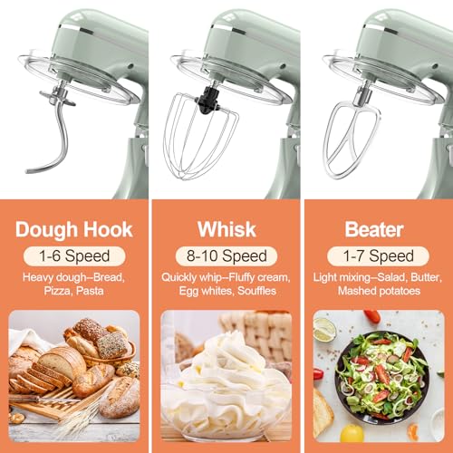 CEBORY 3-IN-1 Electric Stand Mixer, 6.5QT Bowl 660W 10-Speed Kitchen Mixer, Household Food Mixers include Dough Hook, Beater and Whisk, Bread Cake Mixer for Baking and Most Home Cooks, Green - My Kitchen Products