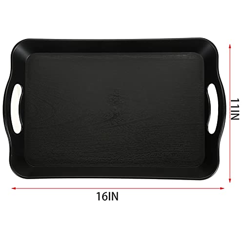 Cedilis 3 Pack Black Serving Trays with Handles,16 x 11IN Rectangular Non Skid Multi-Purpose Plastic OttomanTray for Restaurant, Parties, Coffee Table, Kitchen - My Kitchen Products