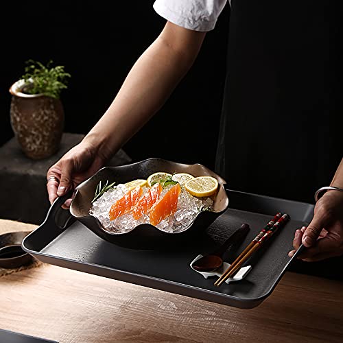 Cedilis 3 Pack Black Serving Trays with Handles,16 x 11IN Rectangular Non Skid Multi-Purpose Plastic OttomanTray for Restaurant, Parties, Coffee Table, Kitchen - My Kitchen Products