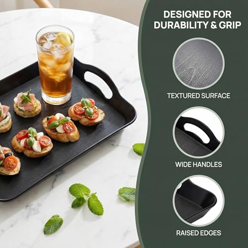 Cedilis 3 Pack Black Serving Trays with Handles,16 x 11IN Rectangular Non Skid Multi-Purpose Plastic OttomanTray for Restaurant, Parties, Coffee Table, Kitchen - My Kitchen Products